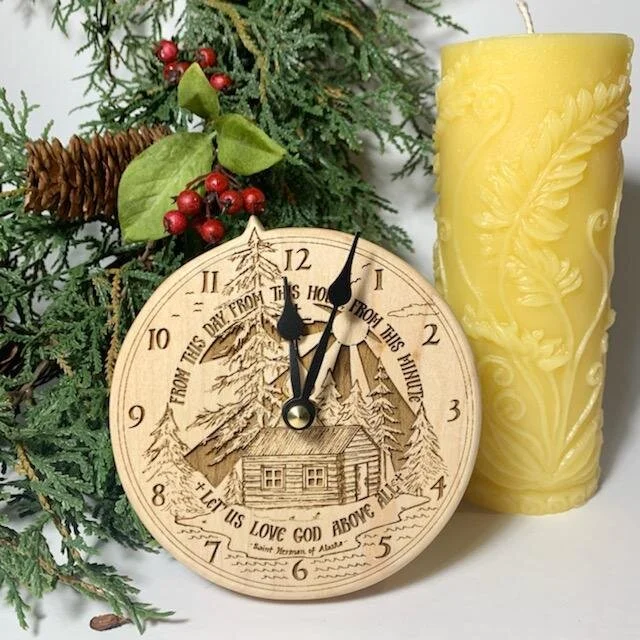St. Herman Laser-engraved Maple Wood Clock — Draw Near Designs